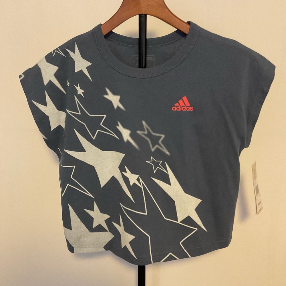 Adidas Girls Medium Tee Shirt Blue Star Graphic Short Sleeve Top
